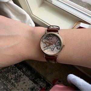 Brown Leather Strap Map Watch